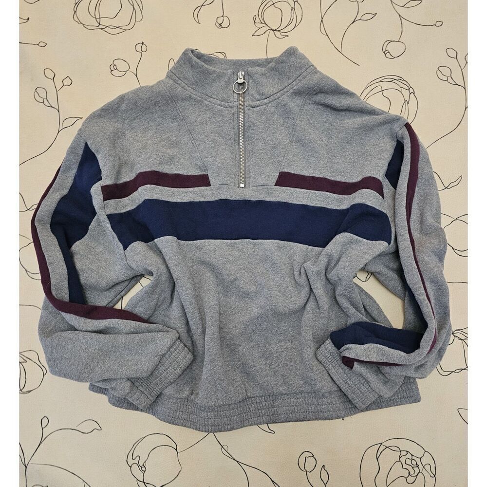 Victoria's Secret‎ Pink 1/4 Zip Pullover Sweatshirt Cropped Size Large Stripe